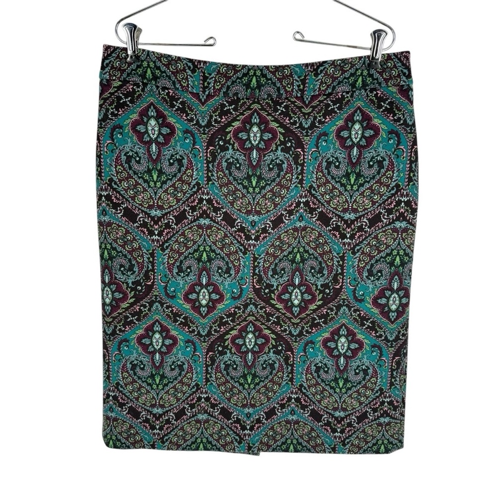 Talbots Skirt Womens Size 12 Plum Teal Paisley Stretch Lined Classic Career
